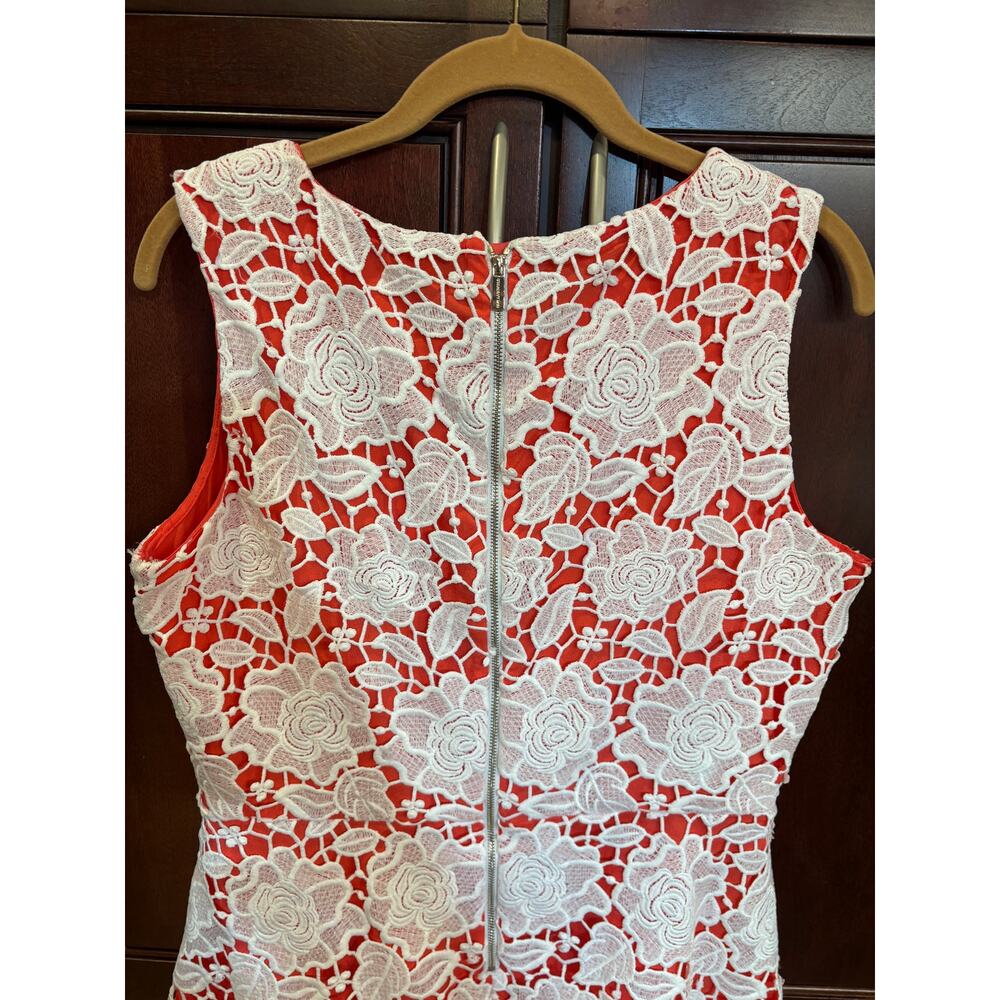 Karl Lagerfeld Coral Dress with White Lace Overlay Size 12 - Picture 13 of 16